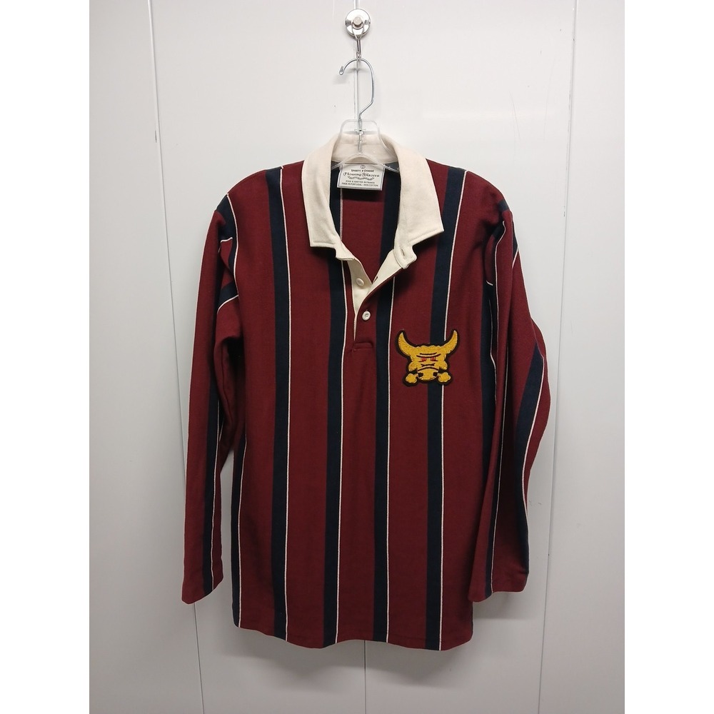 Rowing Blazers Rugby Shirt Men's Sz S Burgundy Navy Stripe Long Sleeve Polo